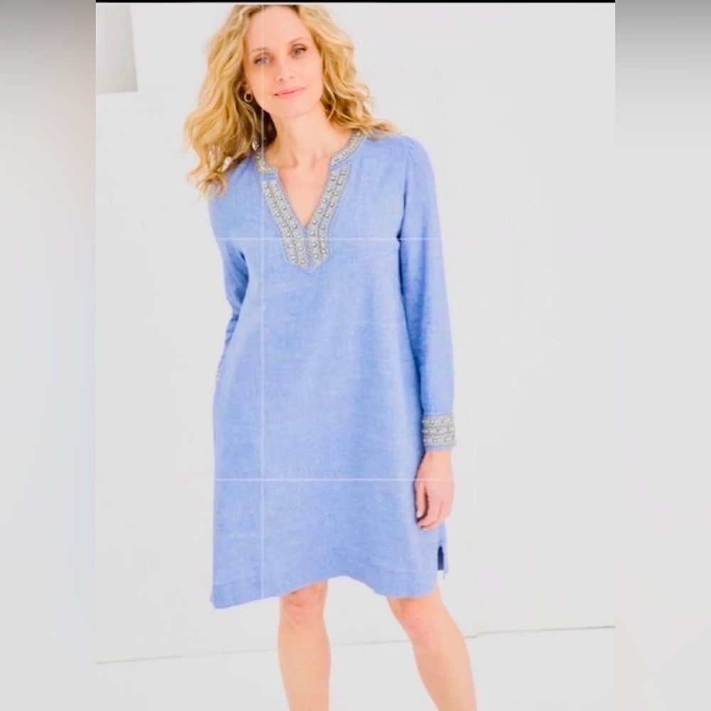 Chico’s ✨ Beaded Linen-Blend Dress ✨ Chambray Blue ✨ Size 3/XL - Picture 12 of 16